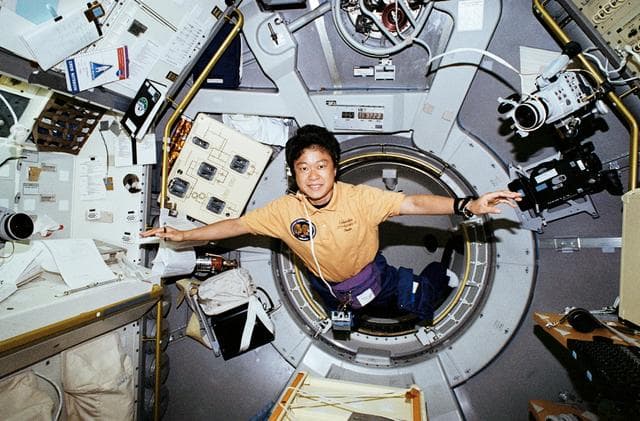 NASA image: STS-65 Payload Specialist Mukai enters IML-2 spacelab module aboard OV-102