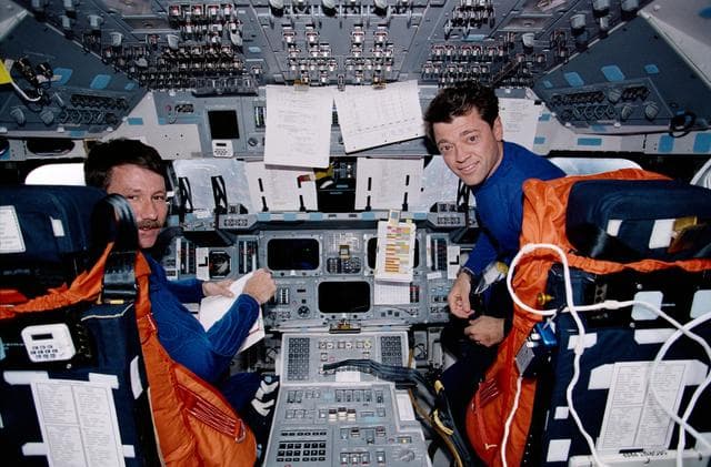 NASA image: Commander Rominger and Pilot Ashby prepare for re-entry on Endeavour during STS-100