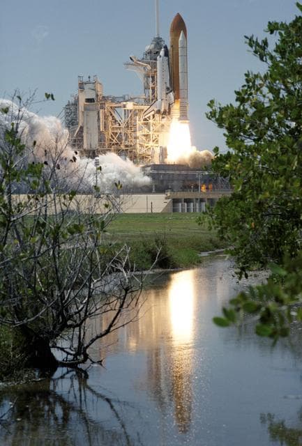 NASA image: View of the launch of the Space Shuttle Endeavour at KSC to start the STS-100 mission