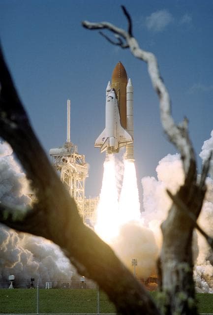 NASA image: View of the launch of the Space Shuttle Endeavour at KSC to start the STS-100 mission