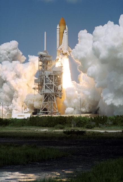NASA image: View of the launch of the Space Shuttle Endeavour at KSC to start the STS-100 mission