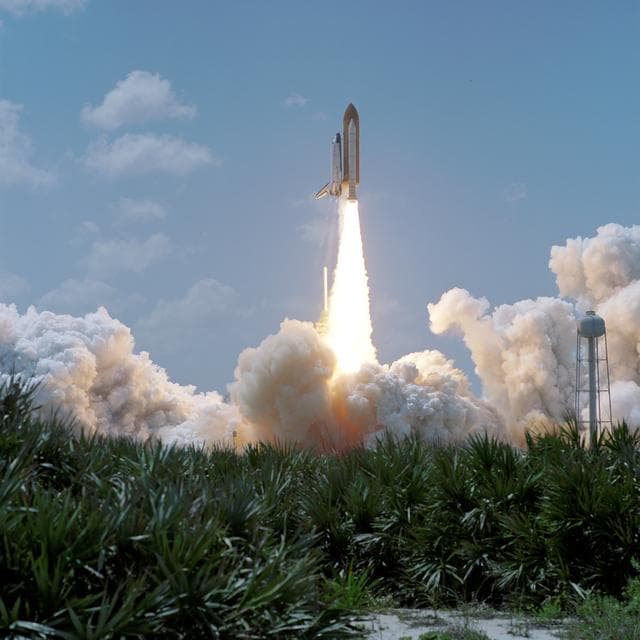 NASA image: View of the launch of the Space Shuttle Endeavour at KSC to start the STS-100 mission