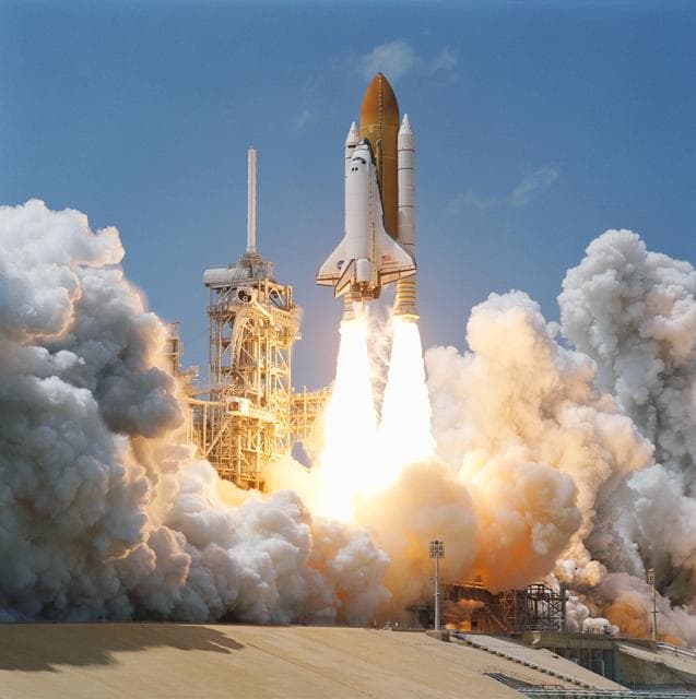 NASA image: View of the launch of the Space Shuttle Endeavour at KSC to start the STS-100 mission