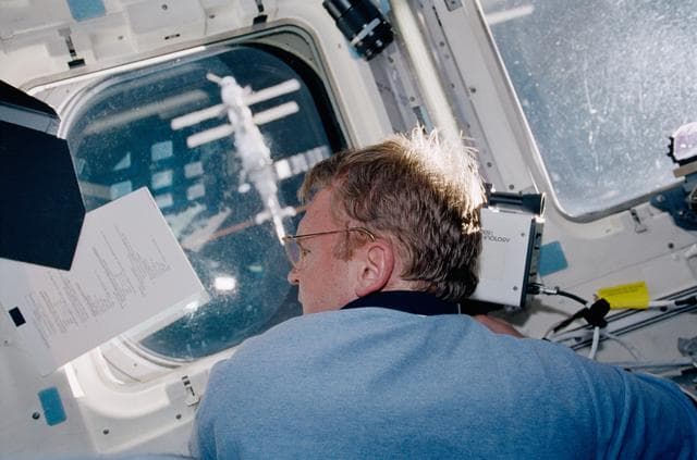 NASA image: Flight deck activity during rendezvous ops with ISS
