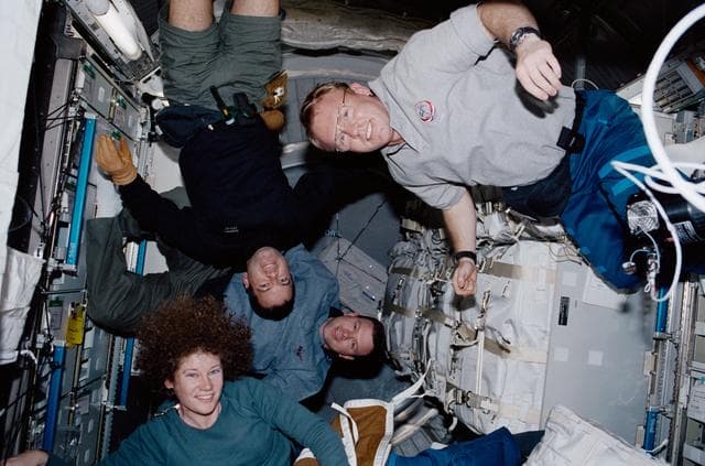 NASA image: STS-102 Crewmember group activity in the ISS MPLM/Leonardo