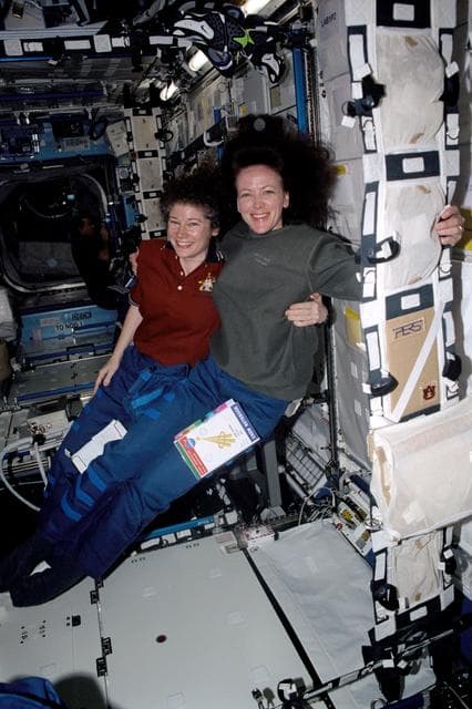 NASA image: Expedition Two Helms and STS-104 MS Kavandi in Destiny module