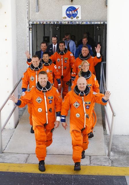 NASA image: STS-124 crew walkout to van