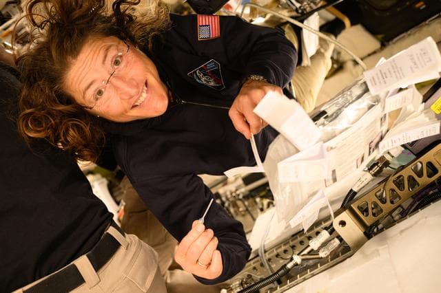 NASA image: Christina Koch Readies for Saliva Sample Collection
