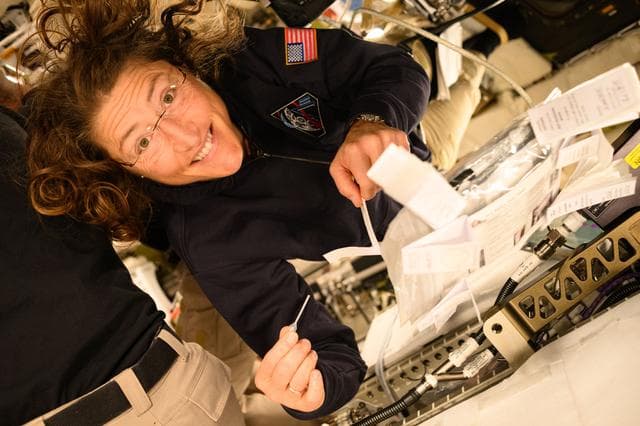 NASA image: Christina Koch Readies for Saliva Sample Collection