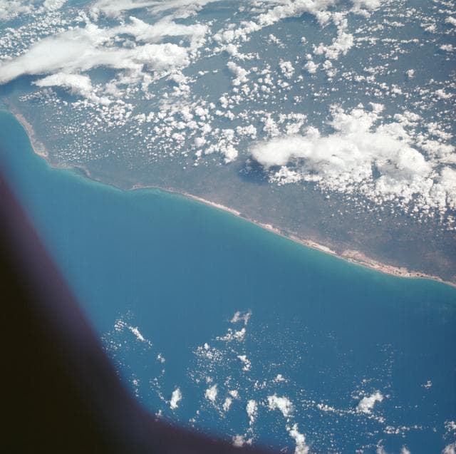 NASA image: Gulf of Mexico, coast of Yucatan, as seen from the Apollo 7 spacecraft