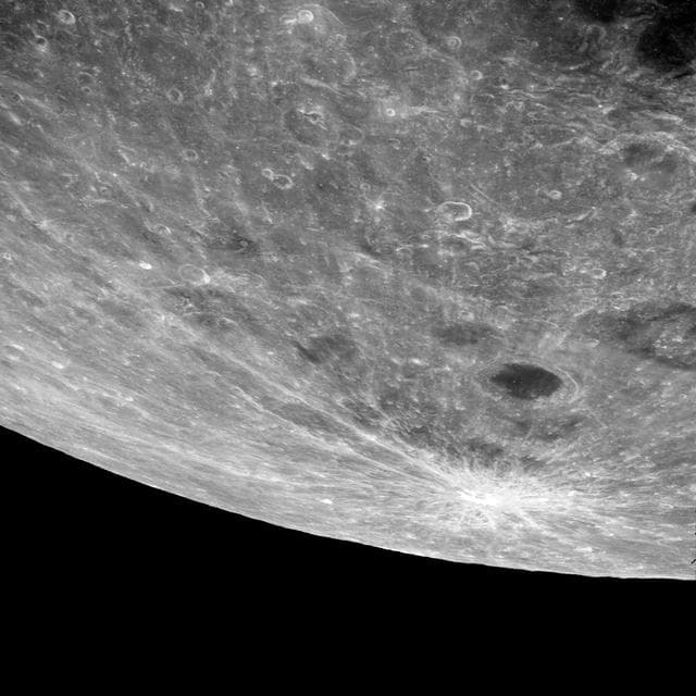 High altitude oblique view of lunar surface taken from Apollo 8 spacecraft