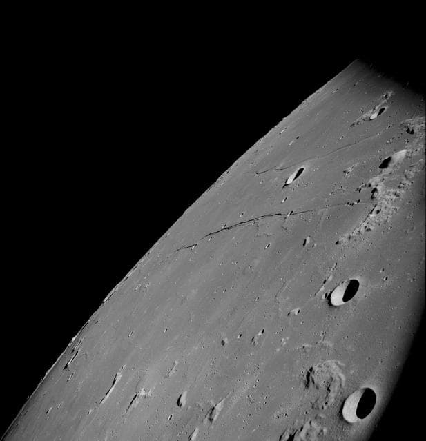 NASA image: Oblique photograph looking northwest into Sea of Tranquility