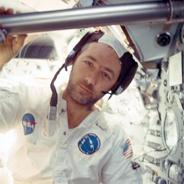 NASA image: Astronaut James McDivitt photographed inside Command Module during Apollo 9