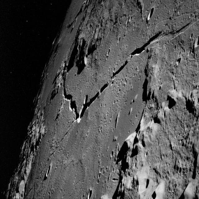 NASA image: Apollo 10 photograph of lunar nearside with crater Hyginus near Central Bay