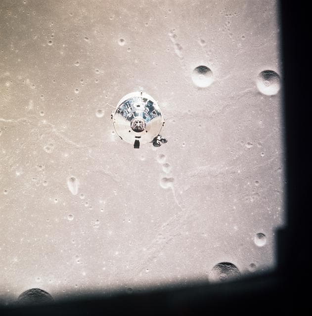 Apollo 11 Command/Service modules photographed from Lunar Module in orbit