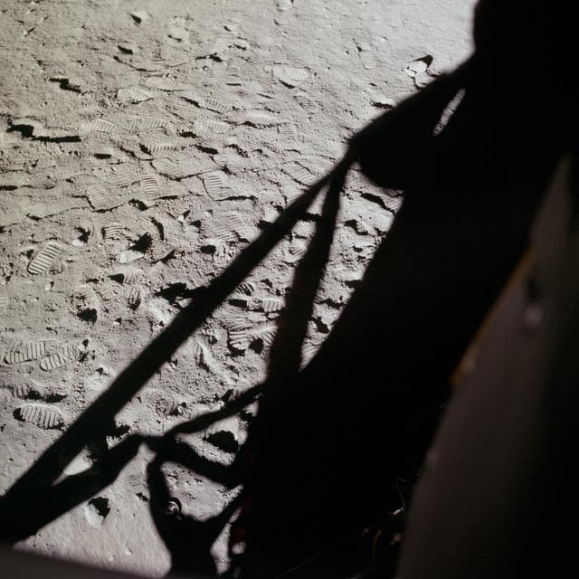 NASA image: Shadow of the Apollo 11 Lunar module silhouetted against Moon's surface