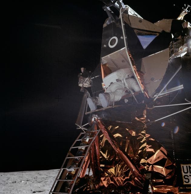 NASA image: Astronaut Edwin Aldrin egresses lunar module on lunar surface