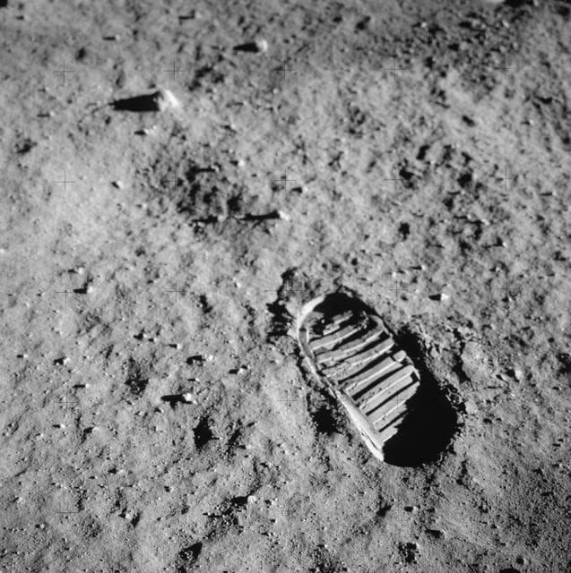 NASA image: Close-up view of astronauts footprint in lunar soil