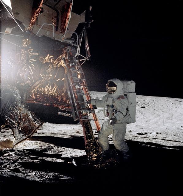 NASA image: Astronaut Alan Bean steps from ladder of Lunar Module for EVA