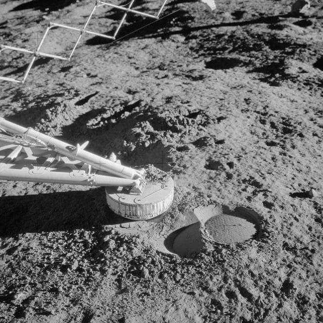NASA image: Apollo 12 Mission image - View of the Surveyor III craft,which landed April 19,1967 