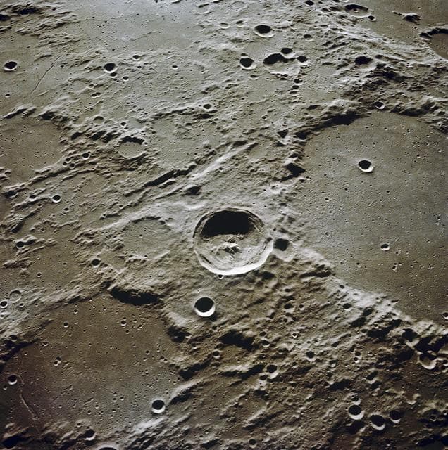 NASA image: Oblique view looking toward southeast shows highland area crater Ptolemaeus 