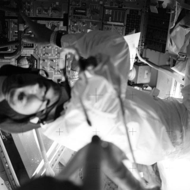 NASA image: Astronaut James Lovell at his position in the Lunar Module