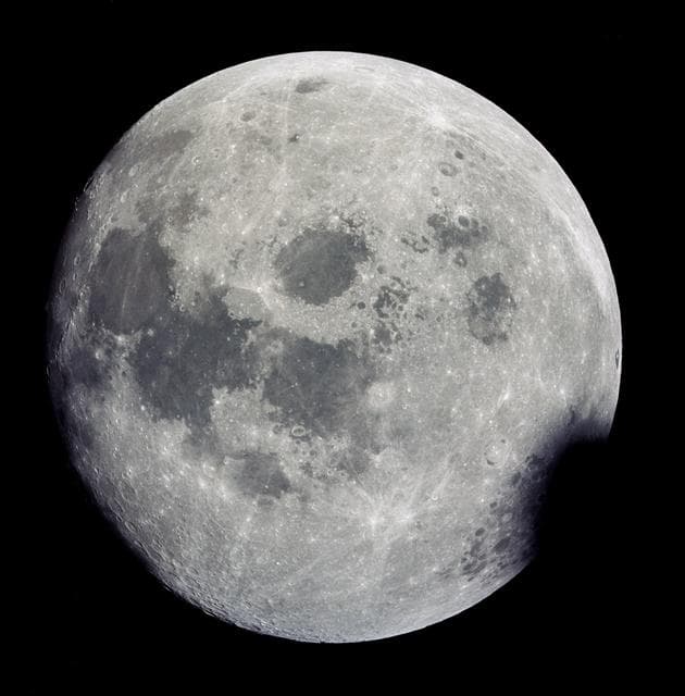 NASA image: View of near full Moon photographed by Apollo 13 during transearth journey