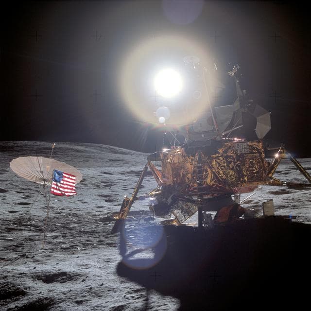 NASA image: Apollo 14 Mission image - View from the west of the Lunar Module looking east. 