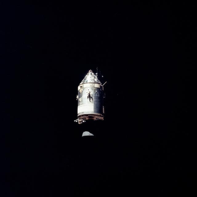 NASA image: Apollo Command/Service Modules photographed against black sky