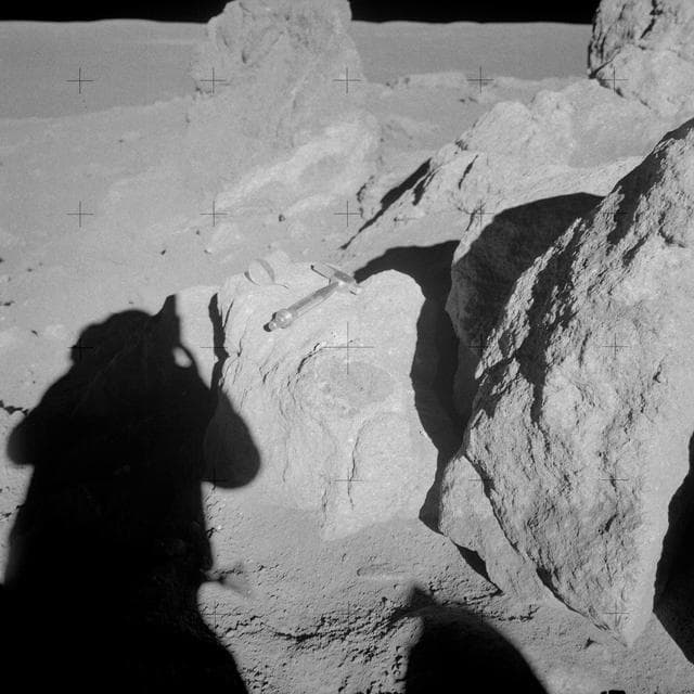 View of large boulder found by Apollo 14 crew