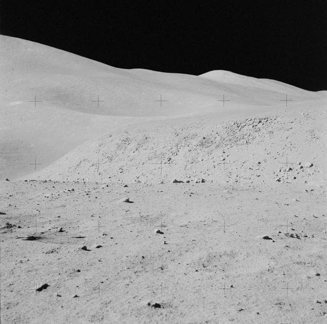NASA image: View of St. George crater and rille as seen by Apollo 15