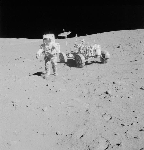 NASA image: Astronaut David Scott on slope of Hadley Delta during Apollo 15 EVA