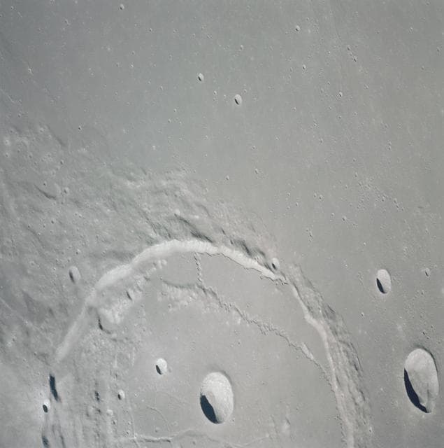 NASA image: View of crater Posidonius at edge of Sea of Serenity seen by Apollo 15