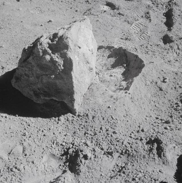 NASA image: A closeup view of a block found by Apollo 16 crewmen during second EVA