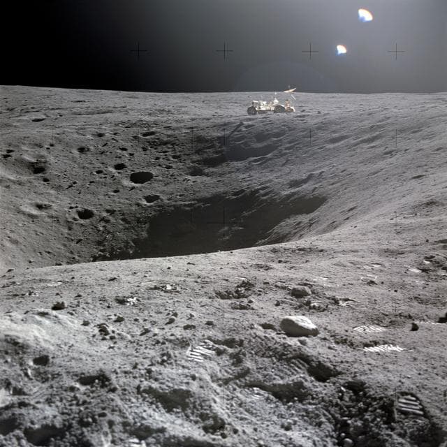 NASA image: View of Plum crater photographed by Apollo 16 crew during EVA