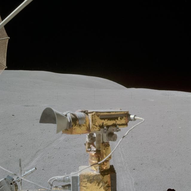 NASA image: Close-up view of RCA color television camera mounted on the LRV