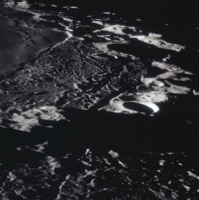 NASA image: Apollo 16 Mission image - View of the Mersenius C and Rilles Craters.