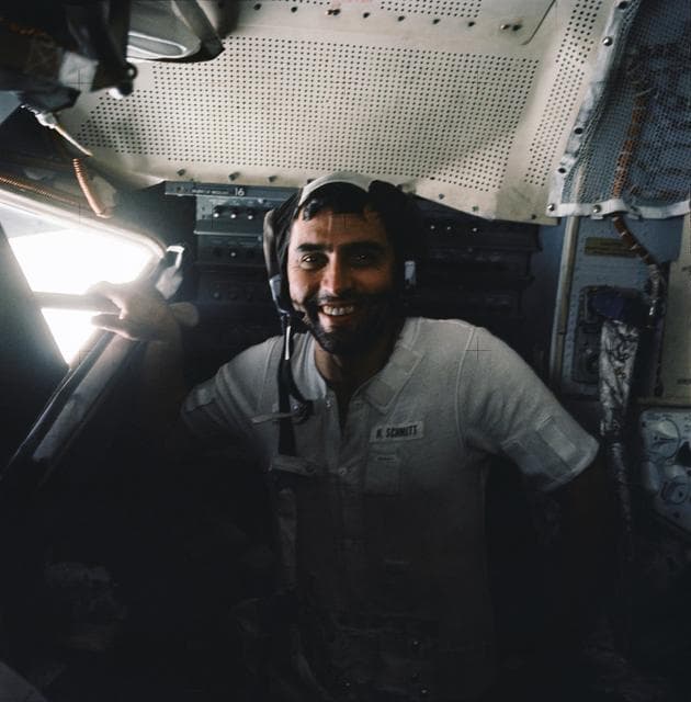 NASA image: Astronaut Harrison Schmitt inside the lunar module on lunar surface after EVA