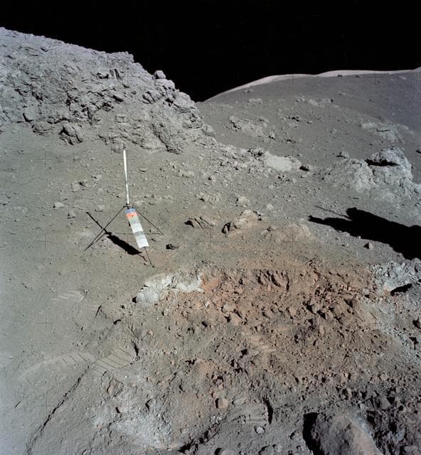 NASA image: View of the orange soil which Apollo 17 crewmen found at Station 4 during EVA