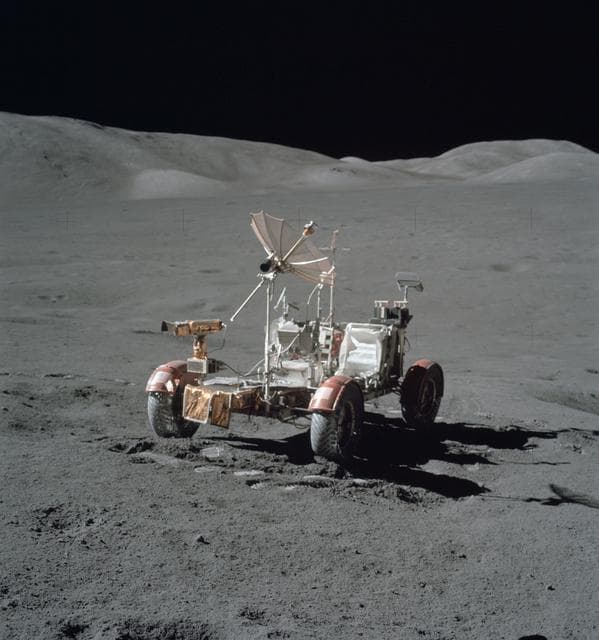 NASA image: View of the Lunar Roving Vehicle in its final parking space