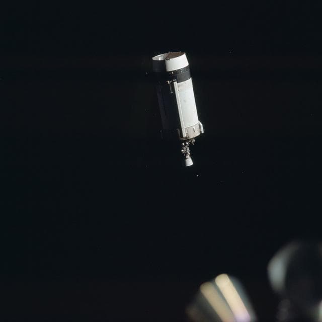 NASA image: View of the expended Saturn IVB stage after transposition/docking