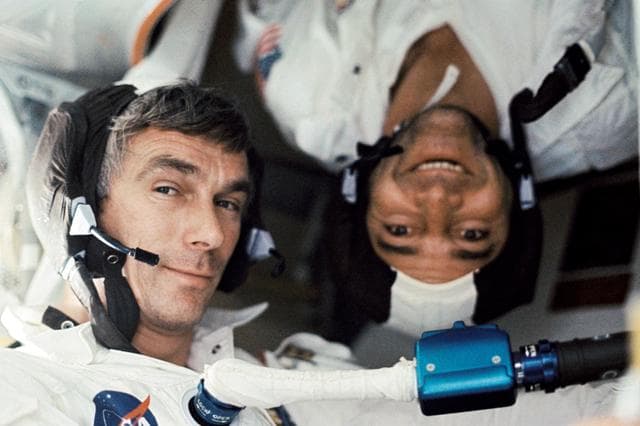 NASA image: Astronauts Evans and Cernan aboard the Apollo 17 spacecraft
