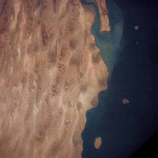 NASA image: Persian Gulf are of Iran, Qeshm Island, as seen from the Apollo 7 spacecraft
