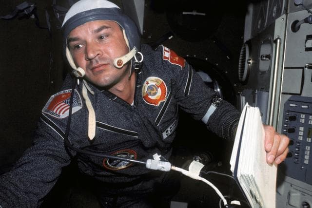 Cosmonauts Valeriy Kubasov in the Soyuz Orbital Module