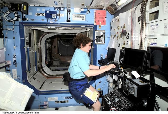 NASA image: Helms with laptop in Destiny laboratory module