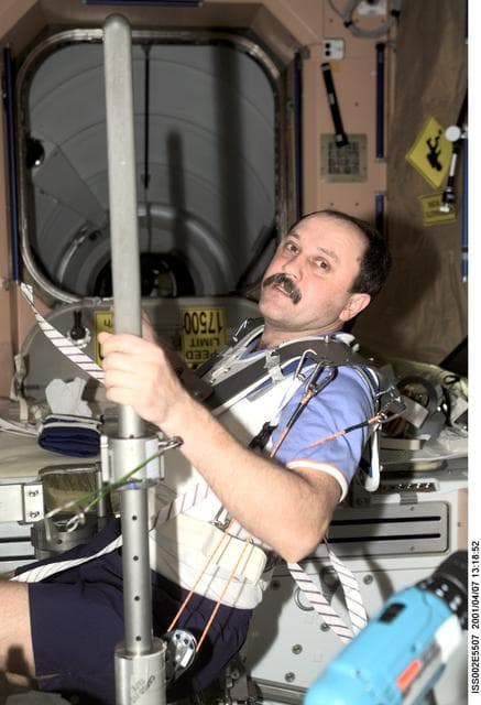 NASA image: Usachev with IRED hardware in Node 1/Unity module