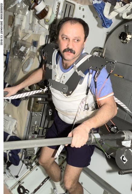 NASA image: Usachev with IRED hardware in Node 1/Unity module