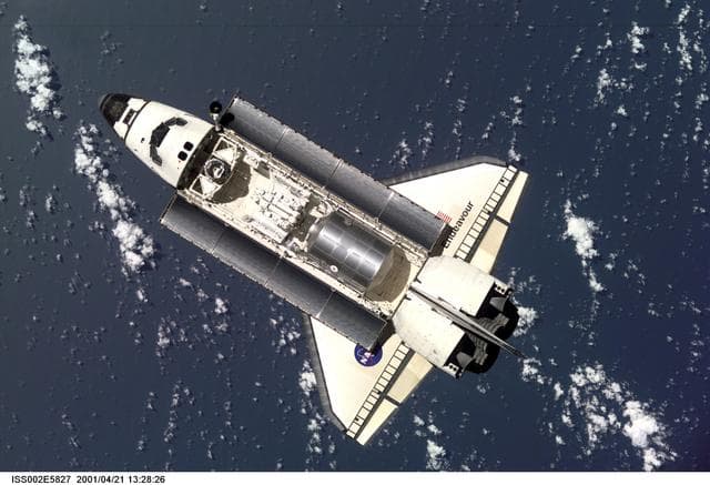 NASA image: Approach view of STS-100 Endeavour prior to docking