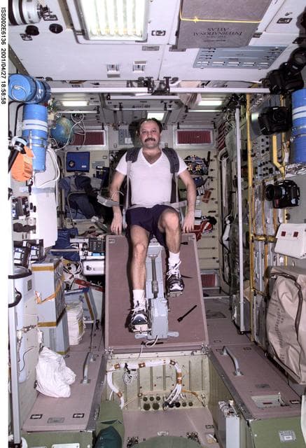 NASA image: Usachev on cycle ergometer in Service Module