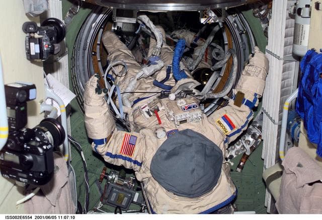 NASA image: Empty Orlan suit in Transfer Compartment of the Zvezda Service module